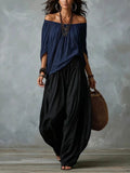 Top White Off-the-shoulder and Wide Lantern Pants