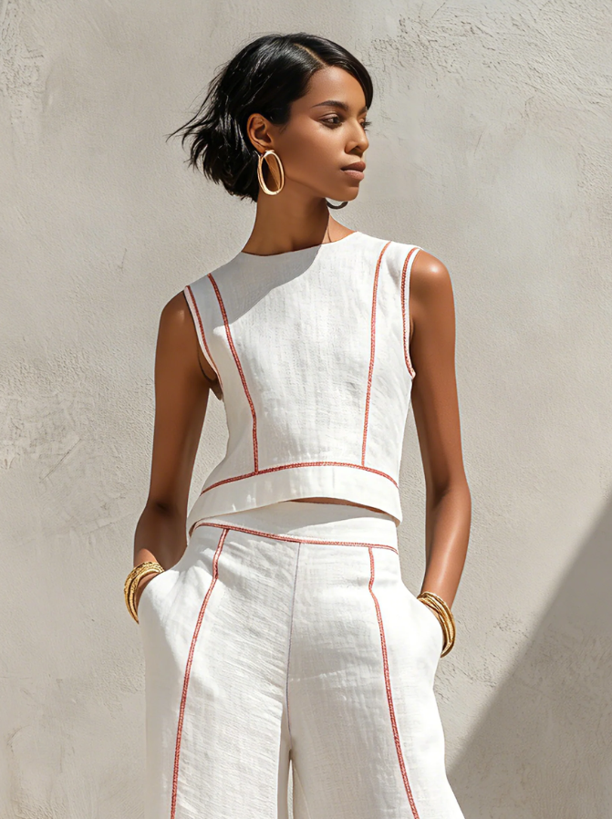 Set Minimalist Blouse  and Women's Wide Leg Pants