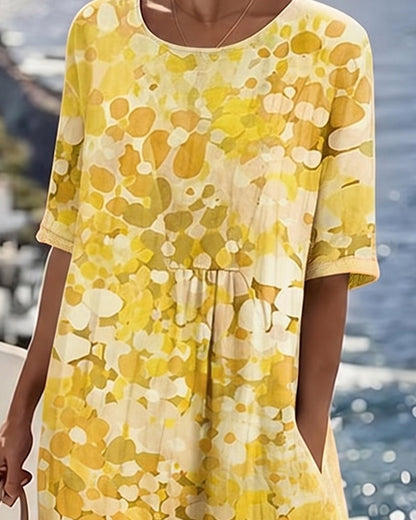 WILLOW | Floral Midi Dress with Round Neck and Short Sleeves for Effortless Summer Style