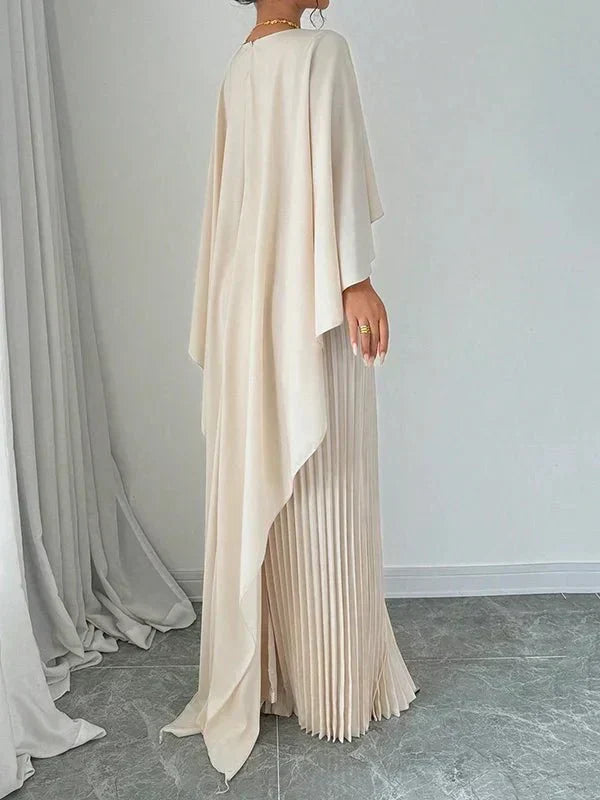 Maravelle™ | Elegant Pleated Cape Maxi Dress