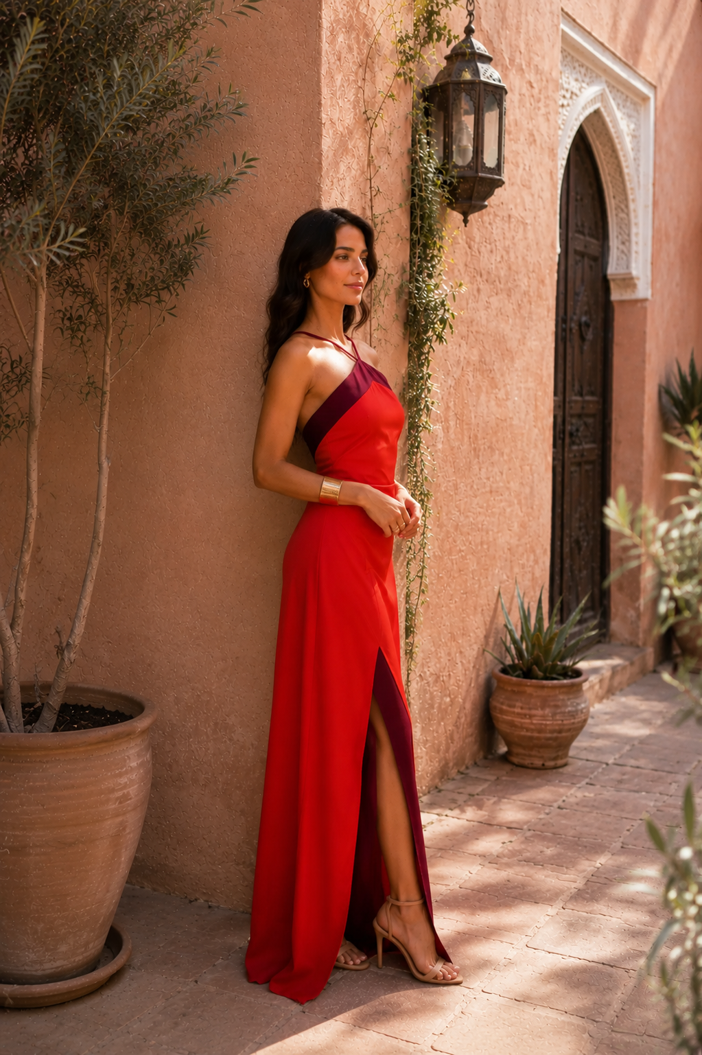Long backless dress with slit