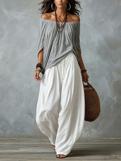 ZARA | Two Piece Set Off Shoulder Top and Harem Pants Relaxed Boho Style