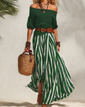 MADISON | Striped Maxi Skirt Set with Off-Shoulder Top