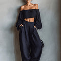Tiana || Off-shoulder neckline outfit with wide pants