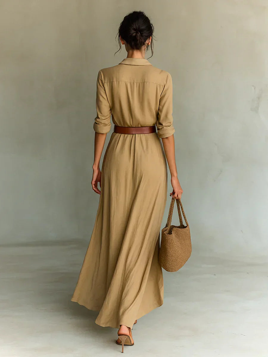 Camille | Maxi Dress with Lapels and Waist Belt