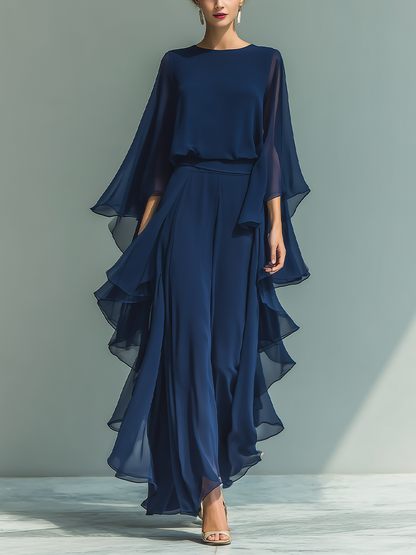 Navy Blue Chiffon Ruffle Set
