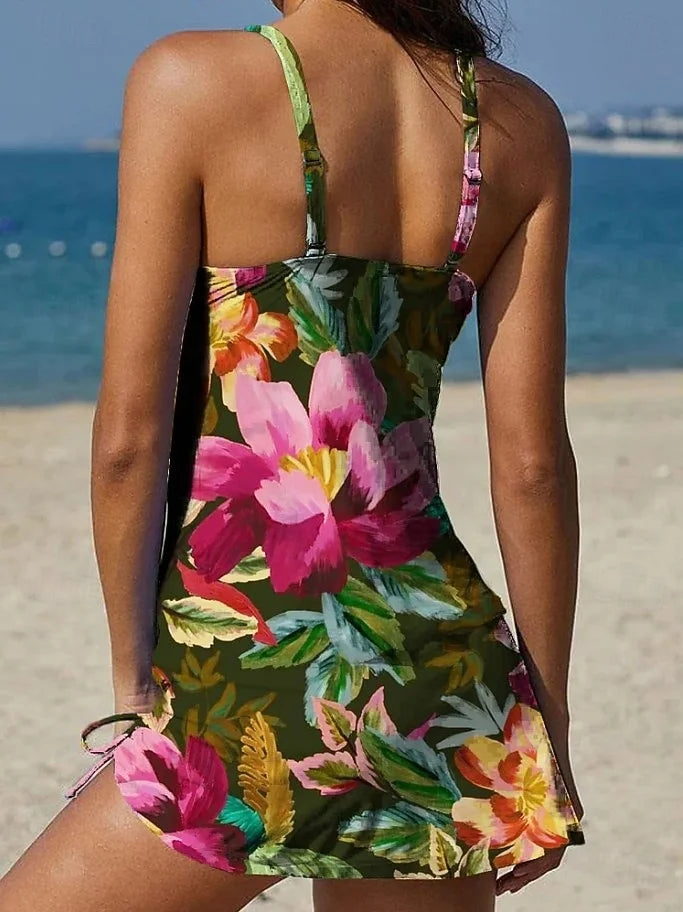Fiesta – Graphic Floral Tankini with Shorts, Tummy Control Effect
