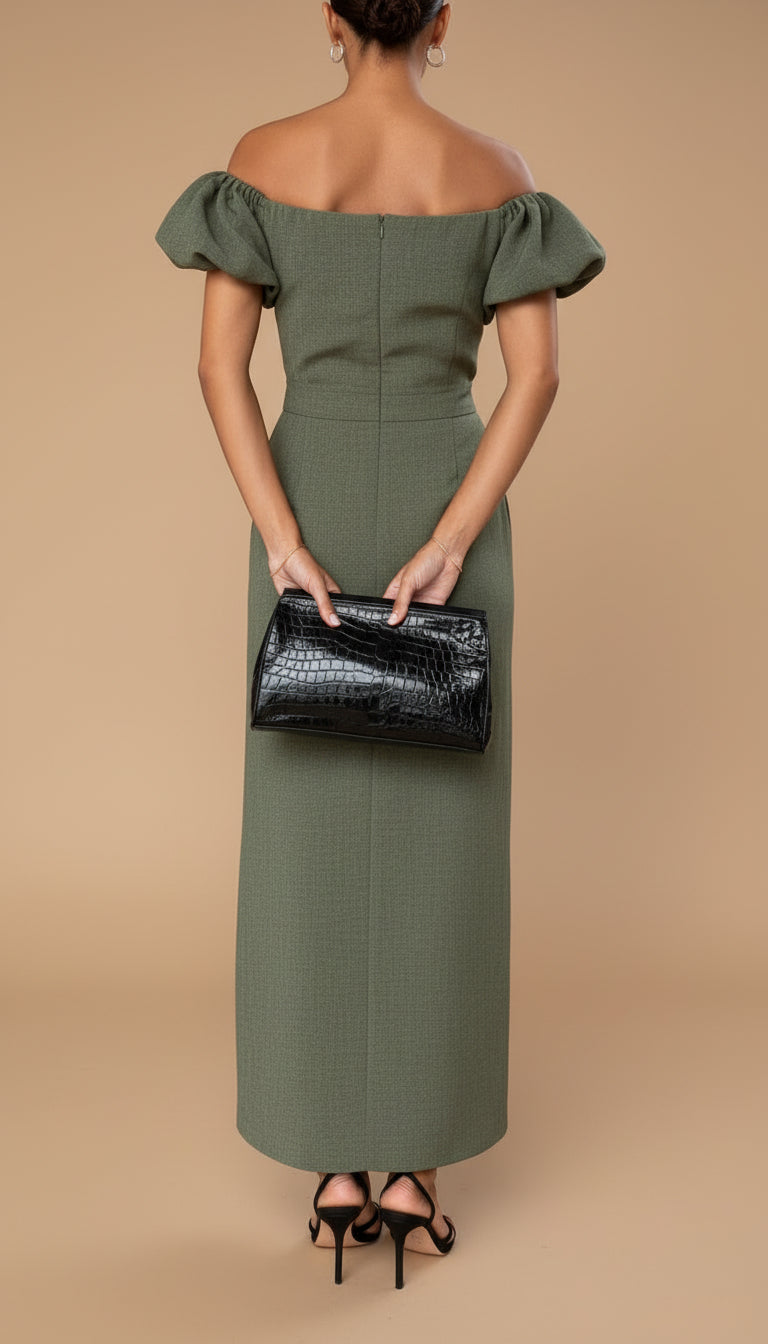 JASMIN | Elegant Midi Dress with Accentuated Waist and Timeless Evening Style
