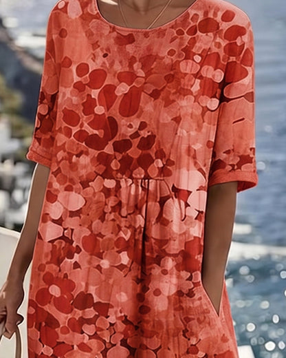 WILLOW | Floral Midi Dress with Round Neck and Short Sleeves for Effortless Summer Style