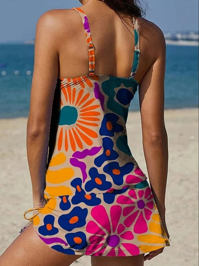 Fiesta – Graphic Floral Tankini with Shorts, Tummy Control Effect