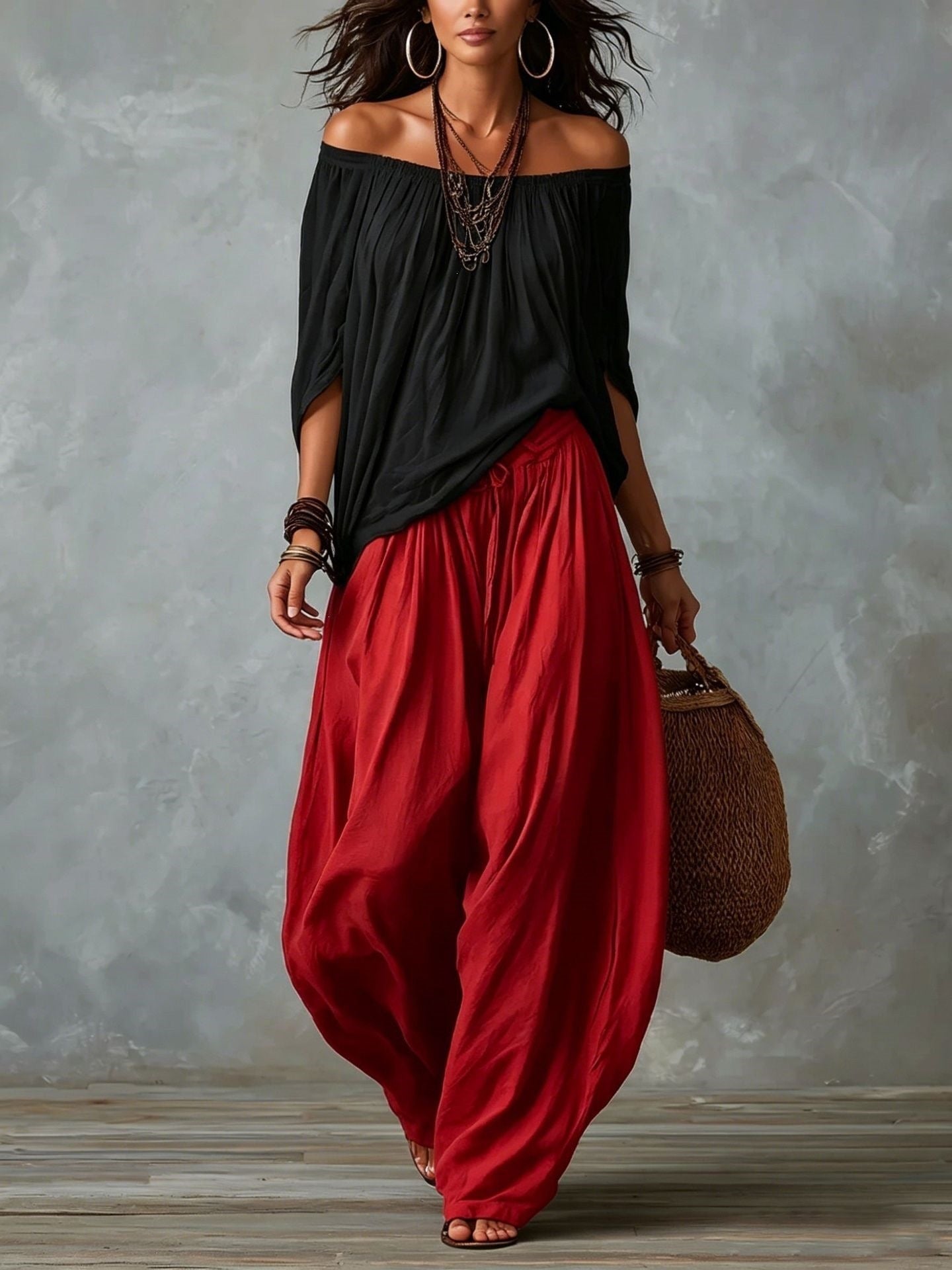 ZARA | Two Piece Set Off Shoulder Top and Harem Pants Relaxed Boho Style