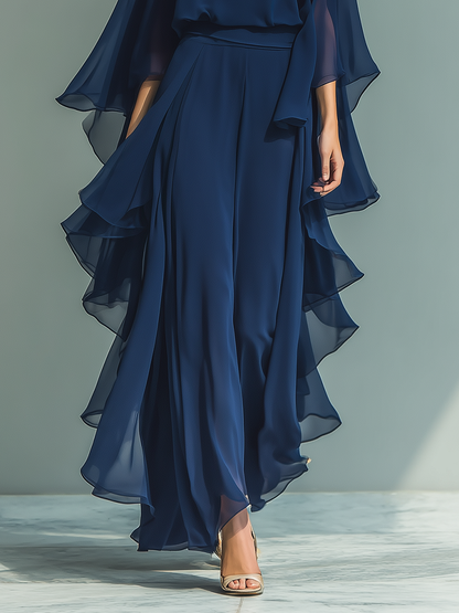 Navy Blue Chiffon Ruffle Set
