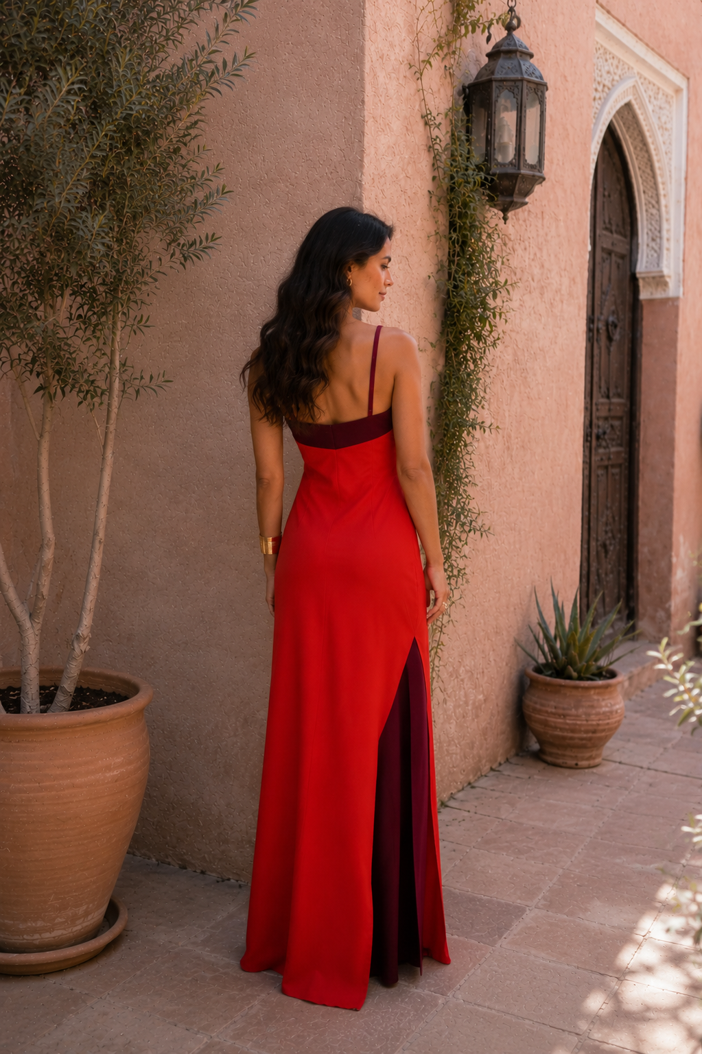 Long backless dress with slit