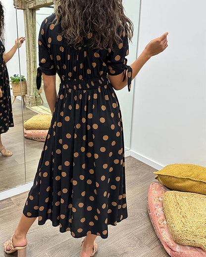 CATERINA | Midi Dress with V-Neck and Timeless Polka Dot Print