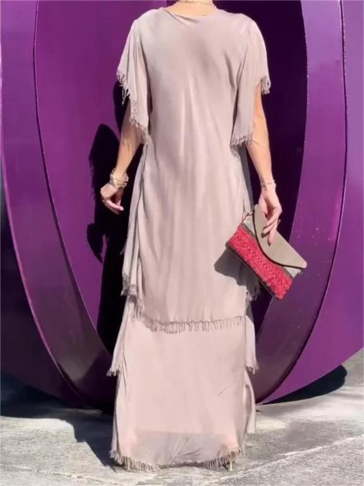 SAVANE | Long Flowing Dress with Elegant V-Neck