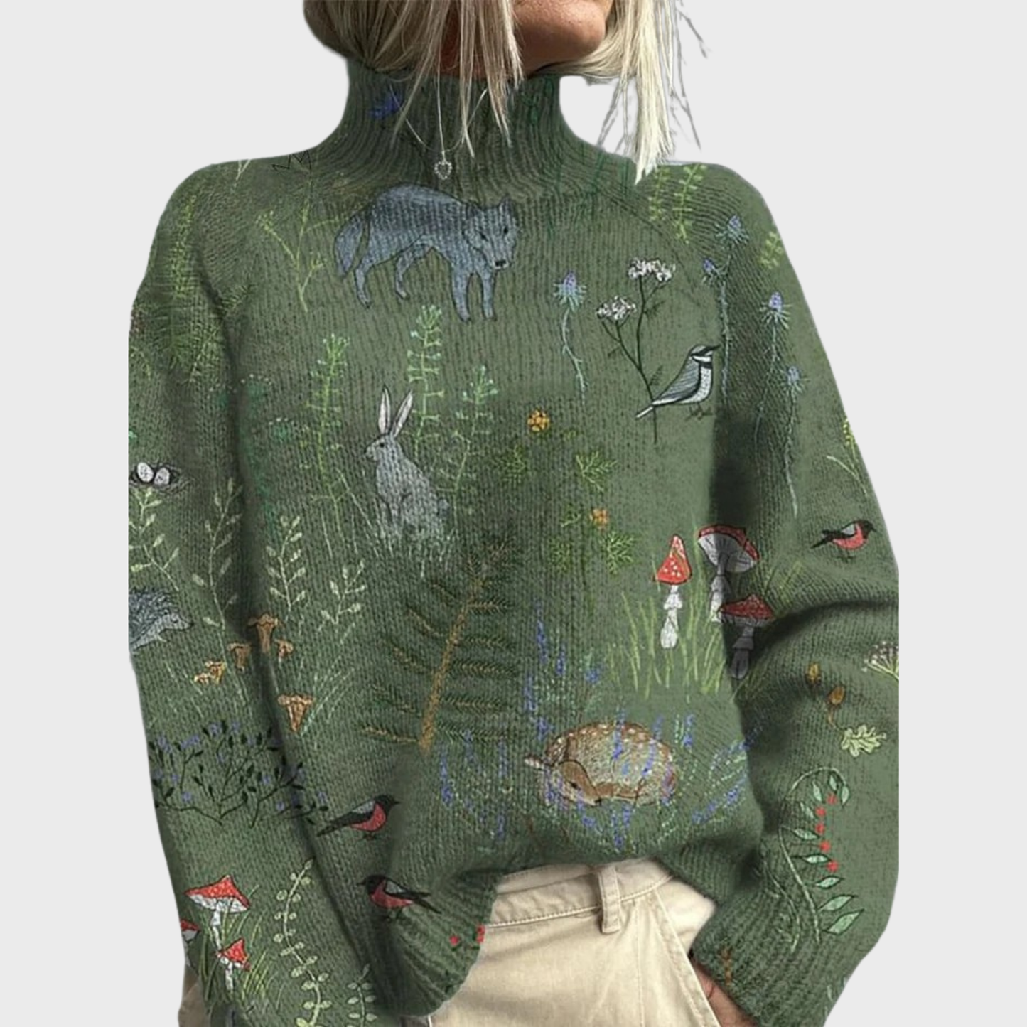 Hana | My Knitted Sweater with Forest Inspired Print