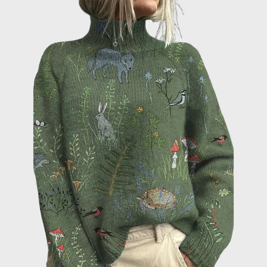 Hana | My Knitted Sweater with Forest Inspired Print