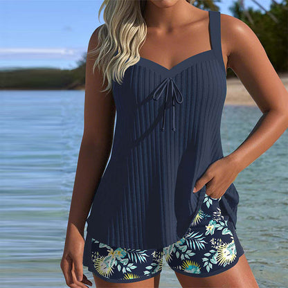 Laluna® | Striped Tankini with Two-Piece Beach Shorts