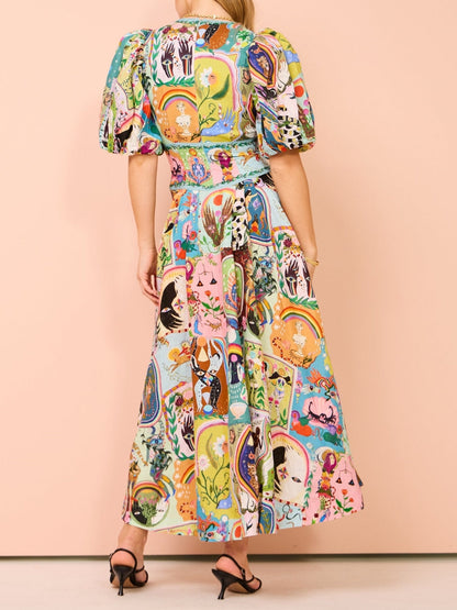 Casual Midi Dress with Graffiti Print Evergreen