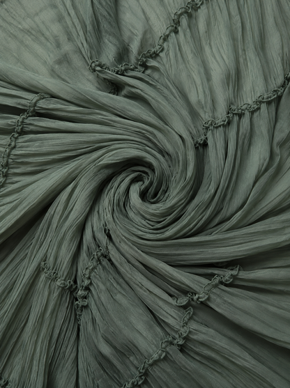 Long pleated boho dress in sage green