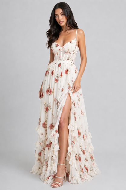 VALESKA | Chic Maxi Dress in Vintage Floral Style