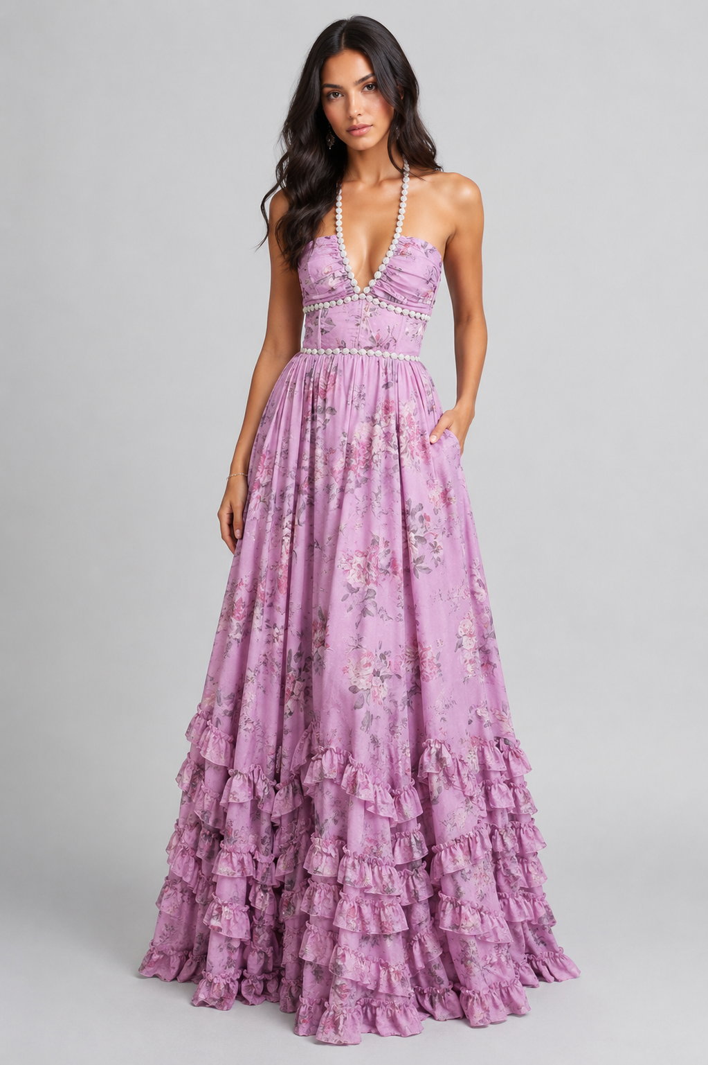 VALESKA | Chic Maxi Dress in Vintage Floral Style