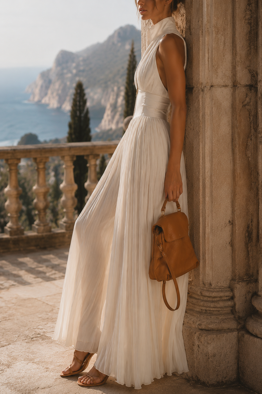 Elegant pleated jumpsuit with wide pants