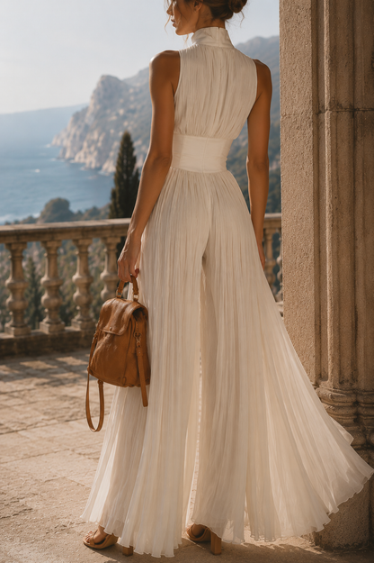 Elegant pleated jumpsuit with wide pants