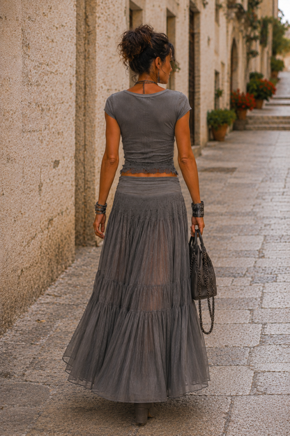 Complete boho chic with long skirt