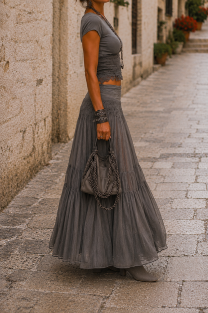 Complete boho chic with long skirt