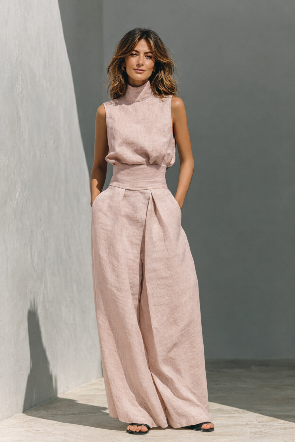 Antonella | Women's Minimalist Cotton and Linen Tank Top and Wide-Leg Pants Set