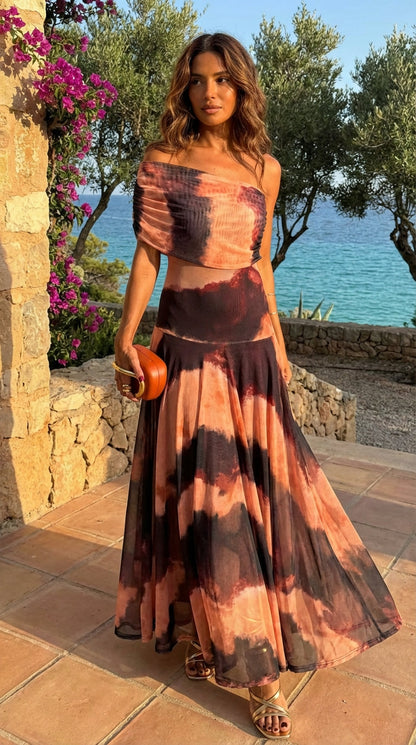 Orange and Brown Printed Dress