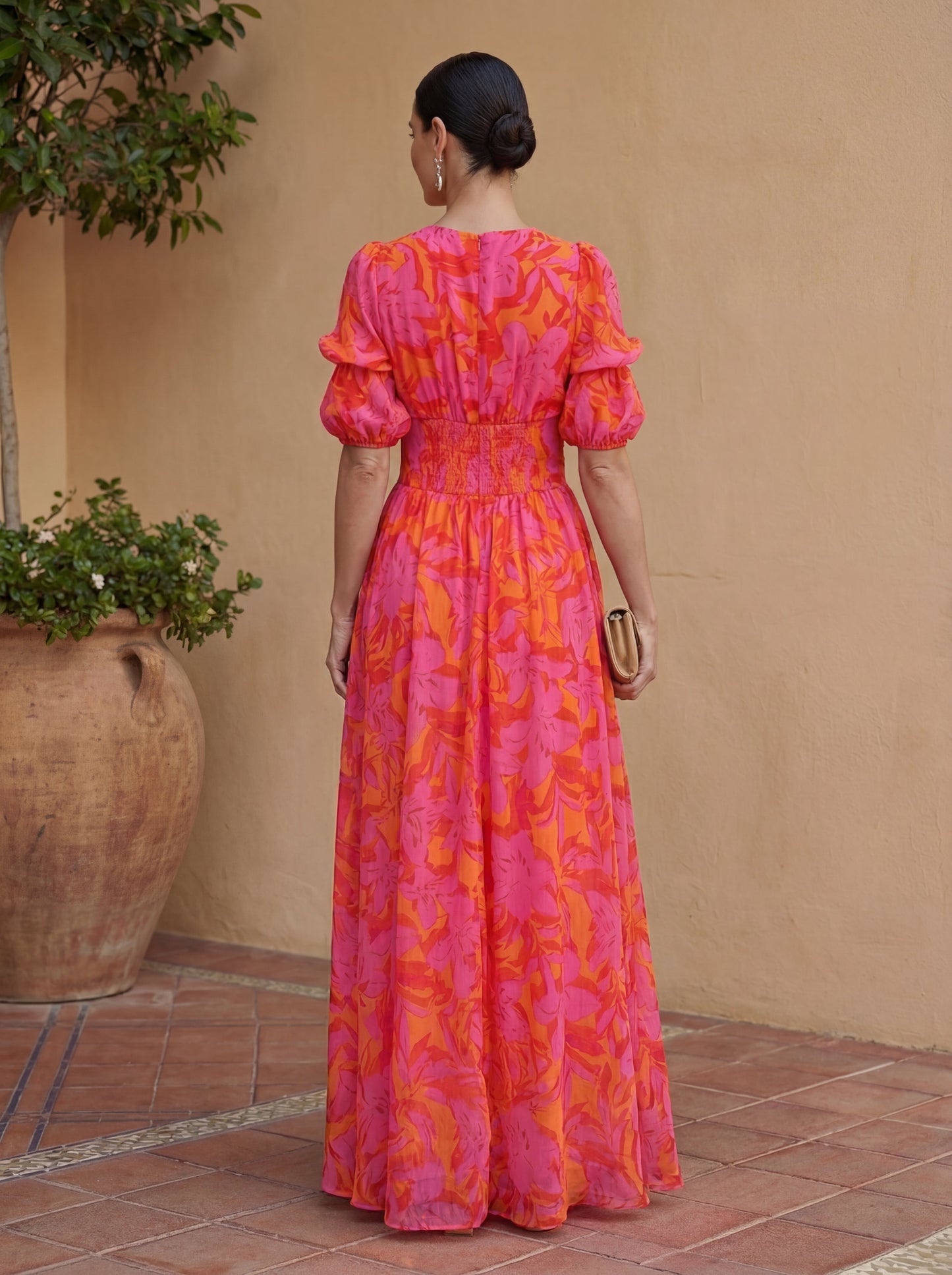 Oliva | Maxi Floral Dress with Balloon Sleeves and V-Neck