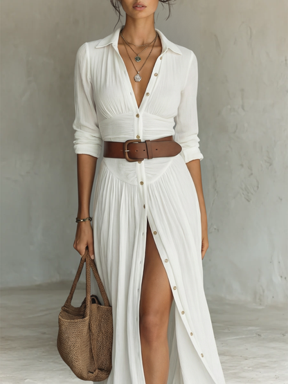 White Pleated Maxi Dress