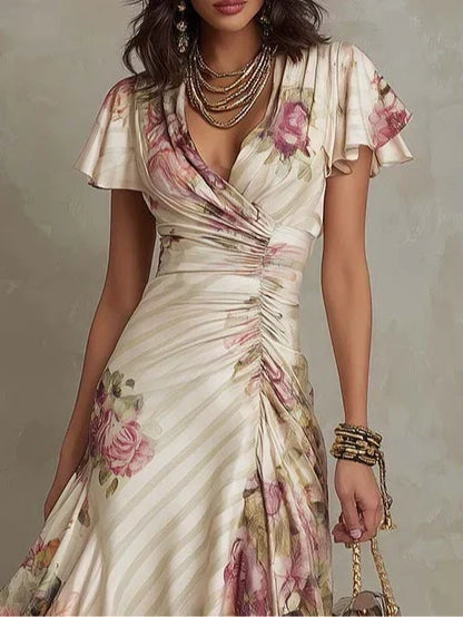 Camellia | Elegant Floral Ruched Wrap Midi Dress
