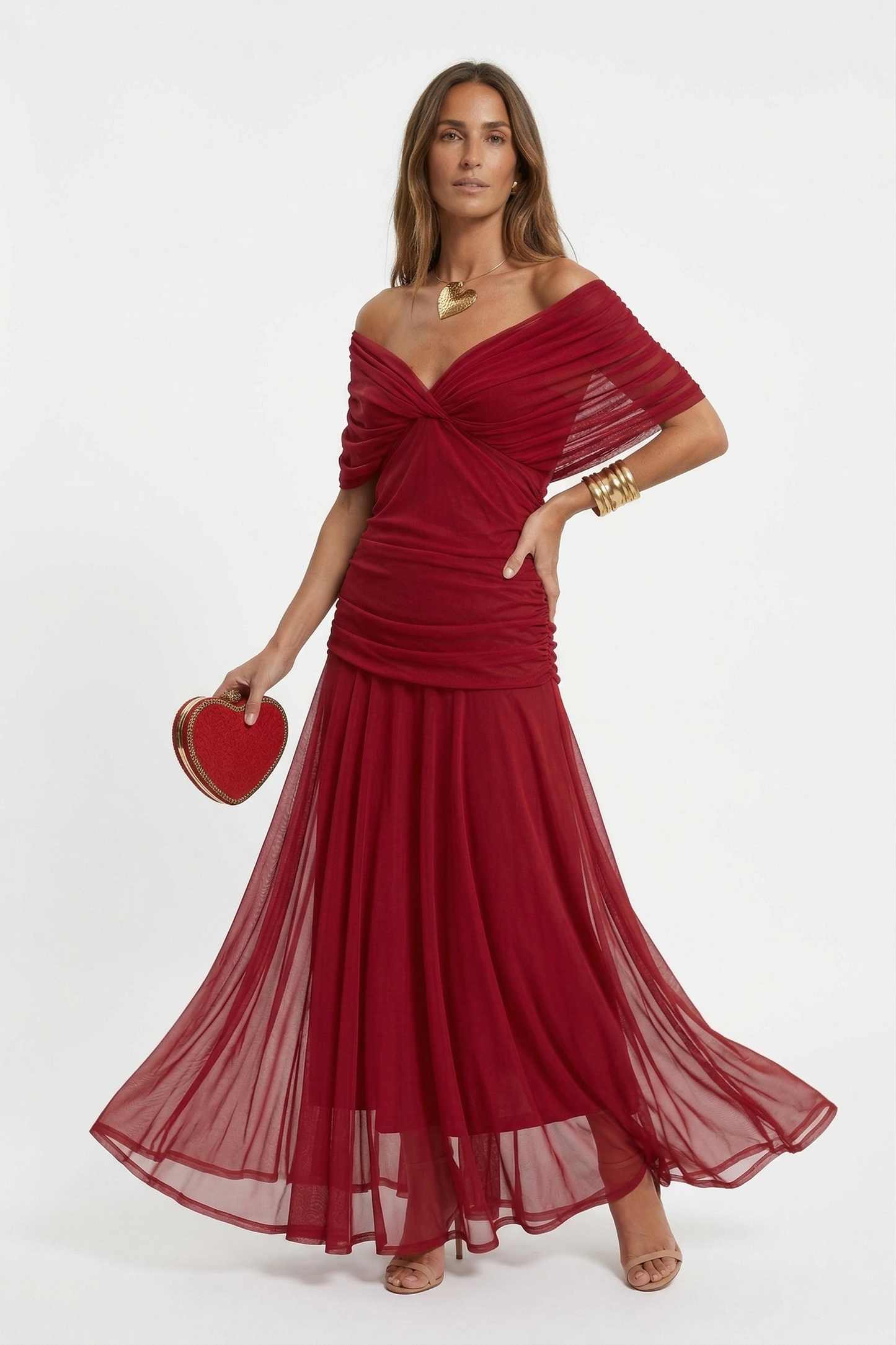 Long dress with V-neck