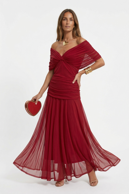Long dress with V-neck