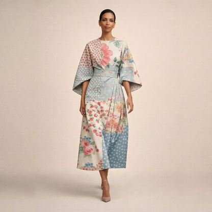 CLEMENTINE | Floral Midi with Sculpted Waist and Airy Elegance