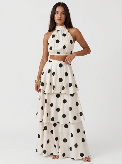 Ensemble top and long skirt with polka dots