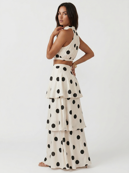 Ensemble top and long skirt with polka dots