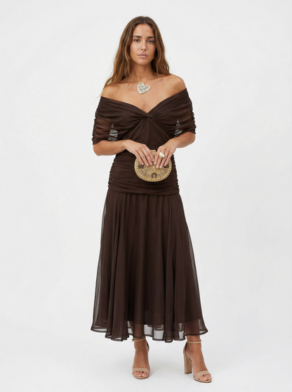Long dress with V-neck