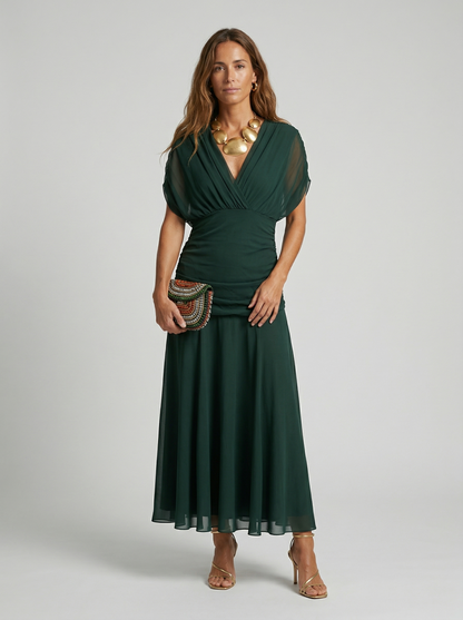 Long dress with V-neck