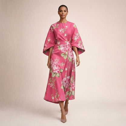 CLEMENTINE | Floral Midi with Sculpted Waist and Airy Elegance