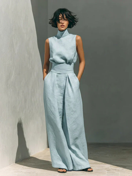 Flor™ | Minimalist two-piece set of tank top and wide-leg pants in cotton and linen for women