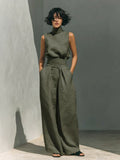Flor™ | Minimalist two-piece set of tank top and wide-leg pants in cotton and linen for women