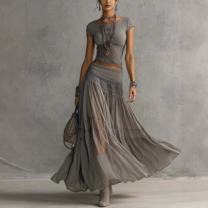 Olivia | Lace-Paneled Skirt Set