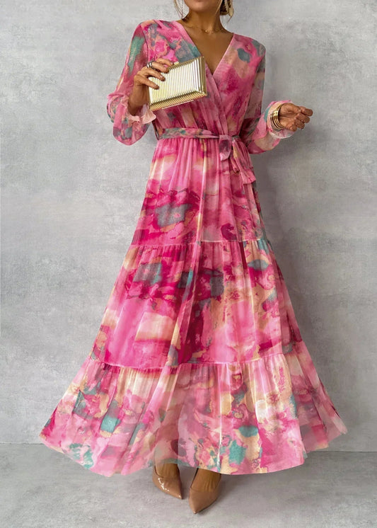 ZOEY | Vibrant Floral Wrap Dress with Flattering Tiered Silhouette