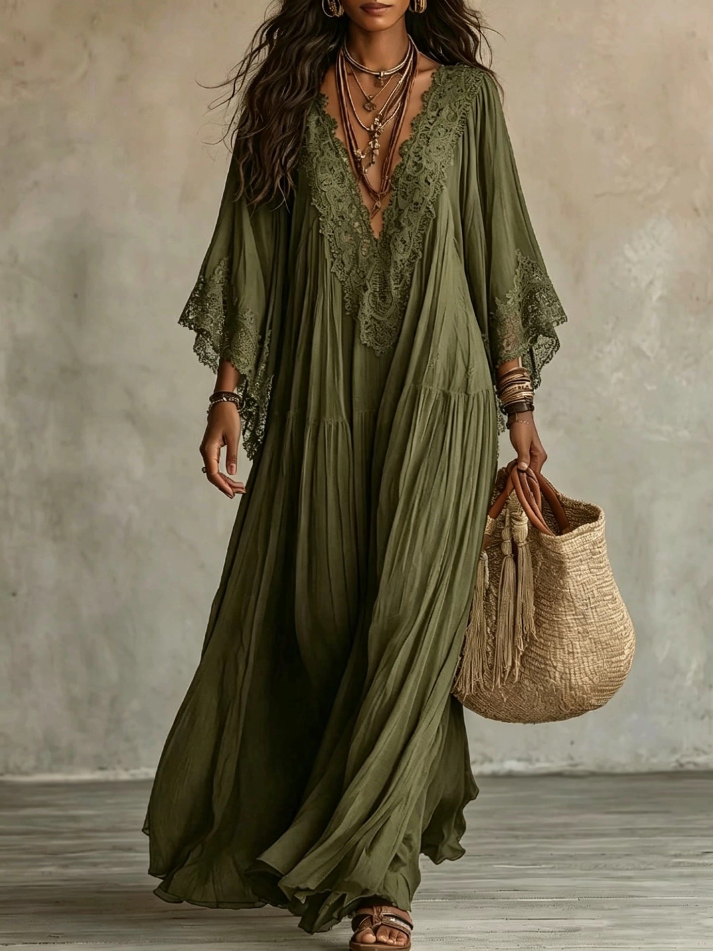 WILLOW | Boho Kimono-Sleeve Maxi Dress with Effortless Vacation Charm