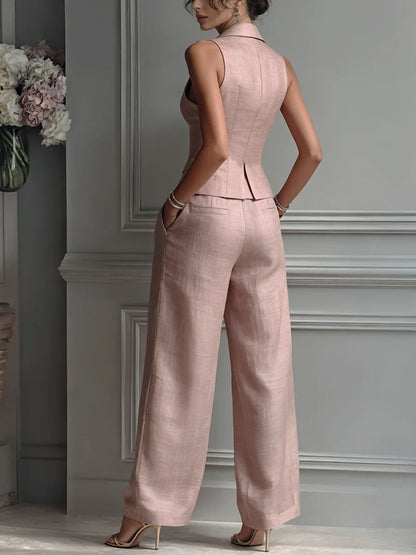 Women's Two-Piece Set with V-Neck and Buttons