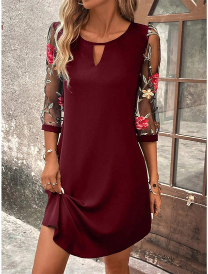 NOVA | Floral Mesh-Sleeve Mini Dress